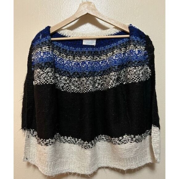 Vtg Signature Imports Alpaca Fair Isle Cardigan Black Blue White Fuzzy Bolivia - Picture 2 of 16